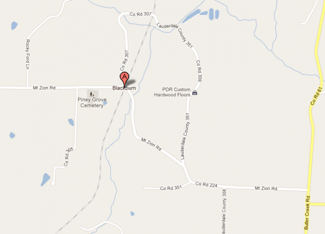 Google Map of the Blackburn area of Lauderdale County, Alabama