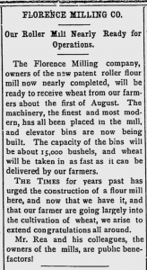 Florence Milling Company - Florence Times - july 15, 1898